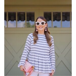 Sail to Sable Sequined Striped Black and White peplum top